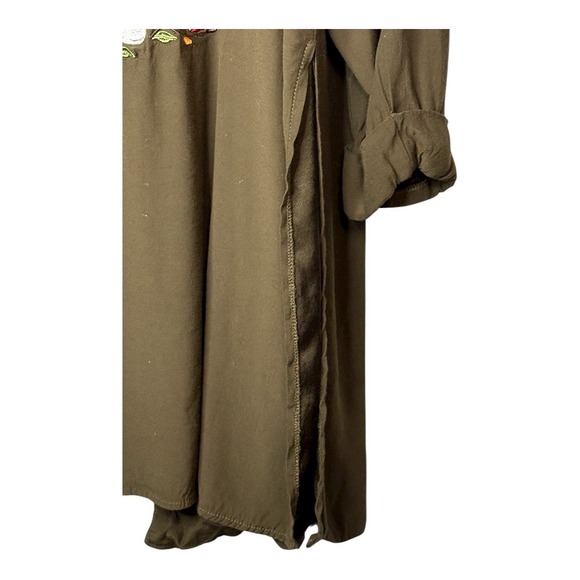 Gibson Latimer Olive Green Embroidered Floral Duster Cardigan Women Plus Size 1X - Picture 7 of 10